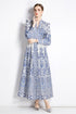 Renaissance Paisley Printed Court Style Elegant V-Neck, High Waist, Lantern Sleeve Formal Party Dress